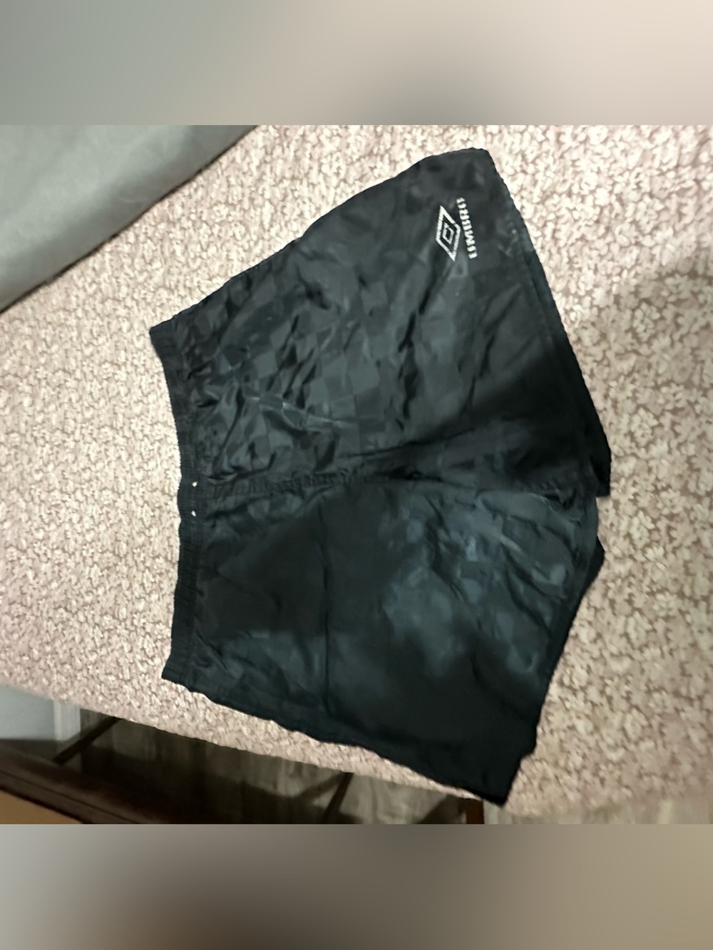 Vintage Umbro Black Shorts with Silver Logo size large no draw string